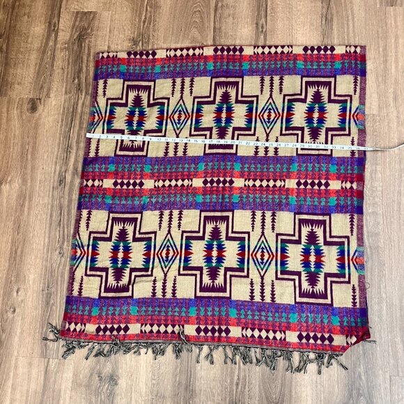 Mexicali Blues Reversible Tan Purple Western Indian Aztec Blanket Scarf - Picture 7 of 14